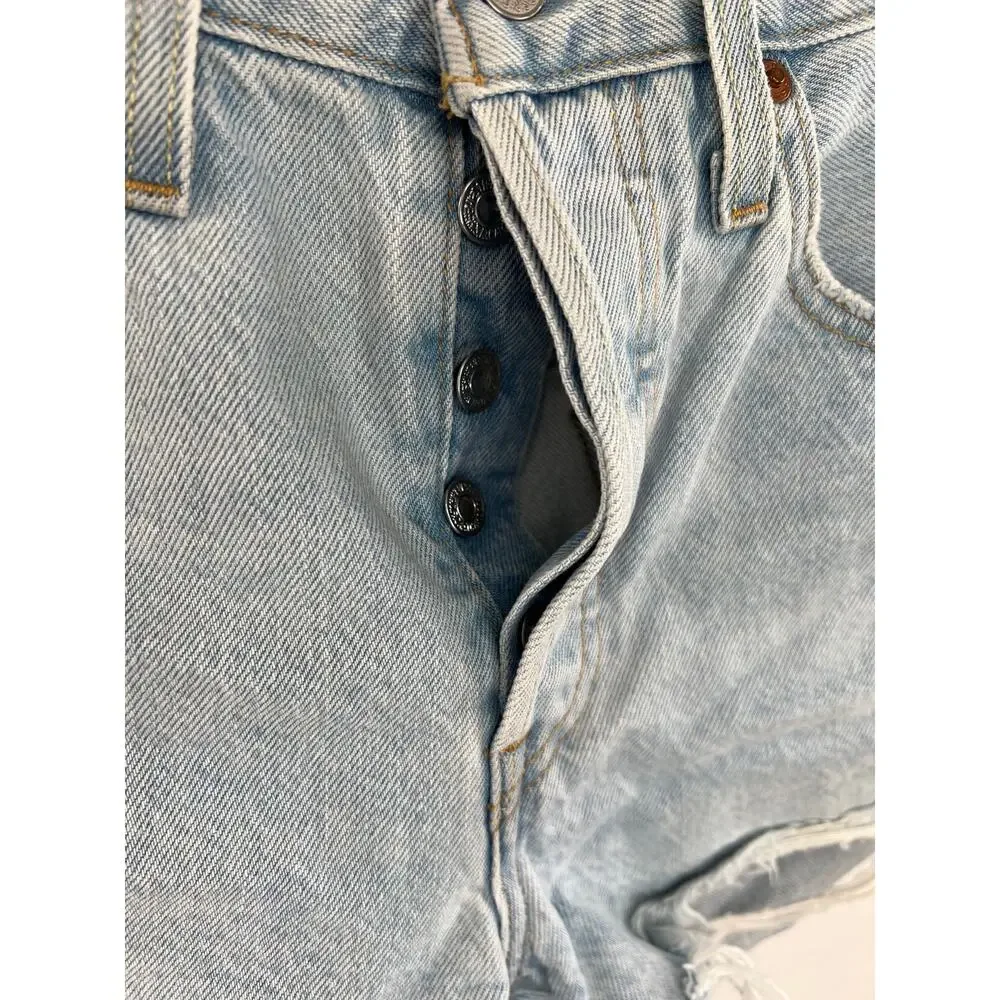 Levi's Premium Blue Light Wash Button Fly Cut Off Distressed Denim Shorts Sz 26